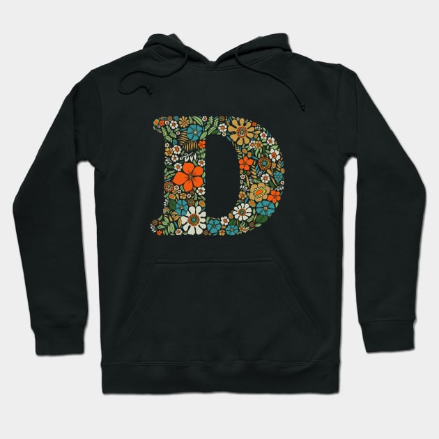 Hippie Floral Letter D Hoodie by zeljkica